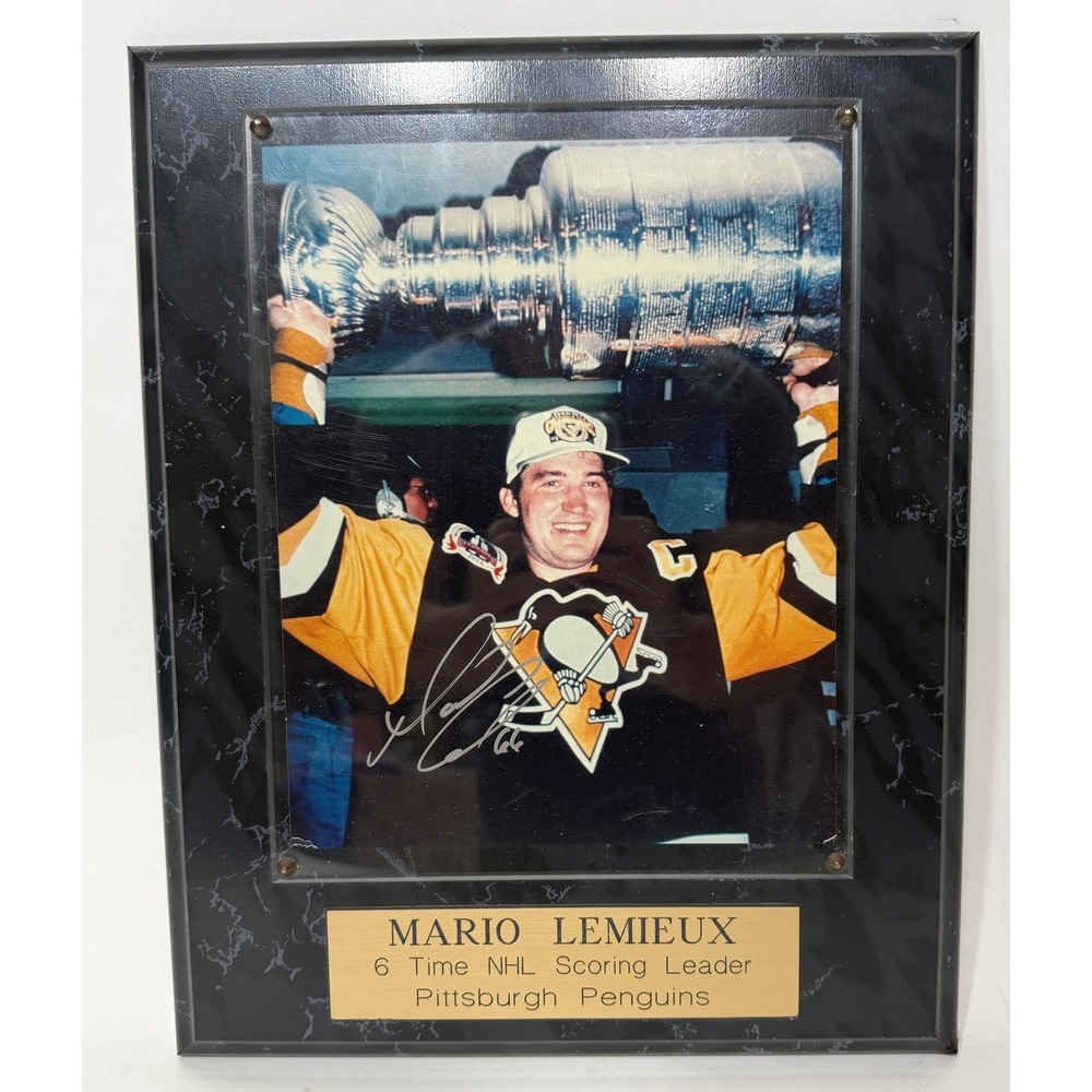 Mario Lemieux Signed Plaque Pittsburgh Penguins NHL Black Stanley Cup COA‎ 12x15